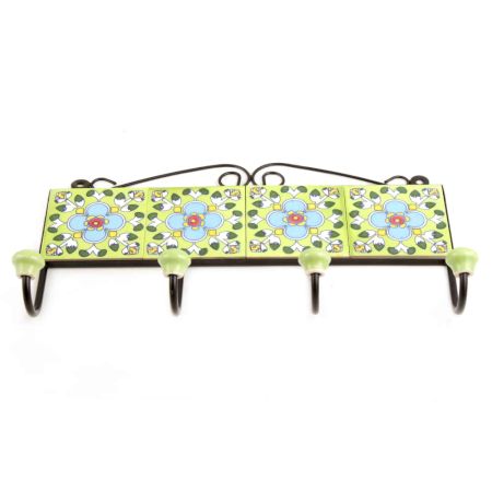Lime Green Turquoise Flower Tiles Hooks 